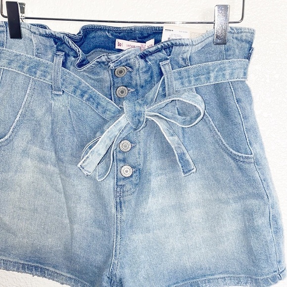 SO High Rise Vintage Stretch Light Wash Paperbag Mom Shorts - Picture 2 of 12